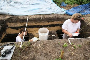 Principal InvestigatorTheresa Schober,and Greg Mount profile excavation units in 2008.